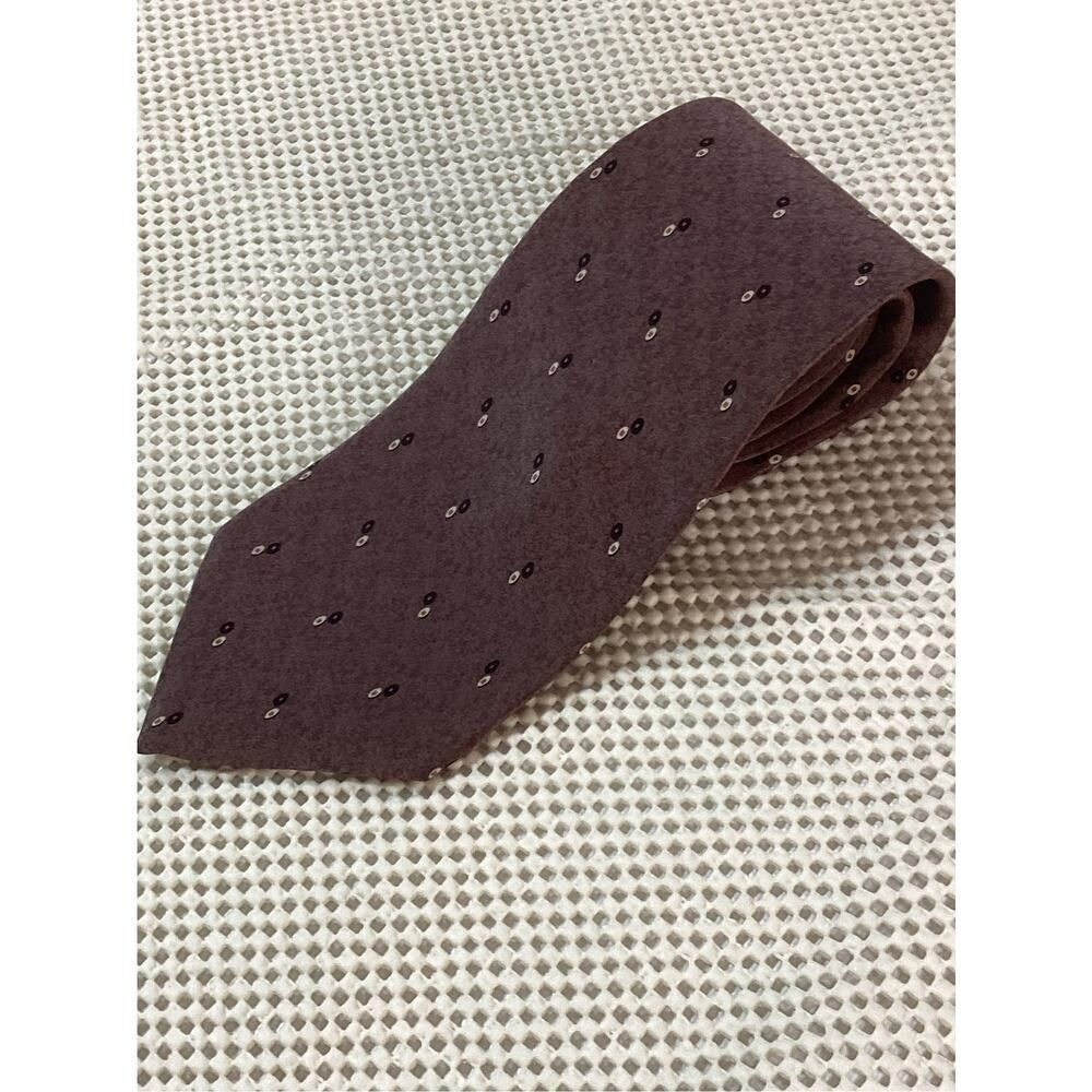 Pierre Cardin Men’s Silk Necktie Brown Geometric Dot Pattern Classic Tie